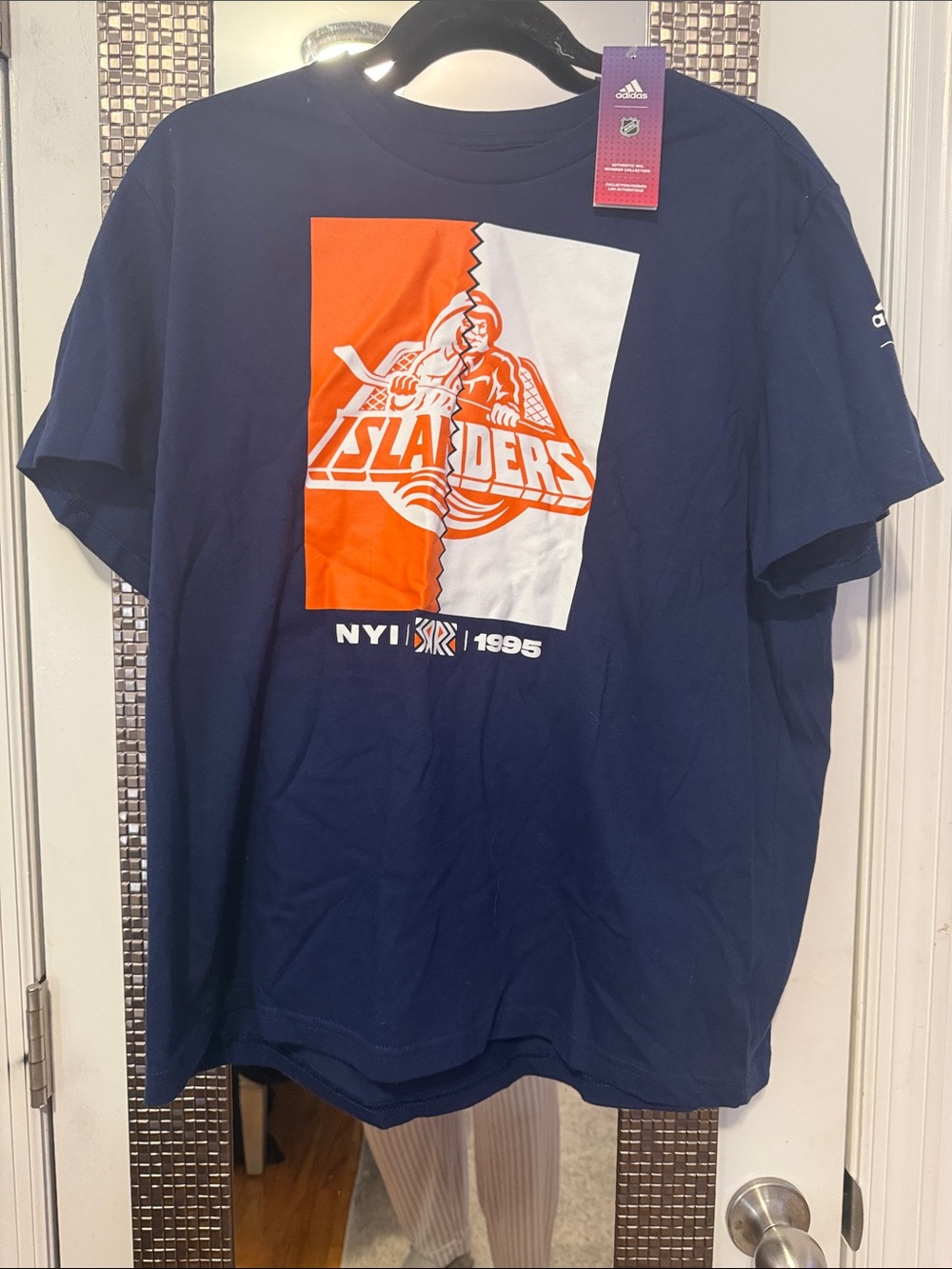 adidas Navy Short-Sleeve NY Islanders Graphic Tee with Orange/White Logo